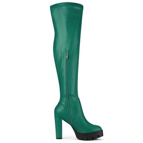 Green High Heel Over-the-Knee Boots - Picture 4 of 7